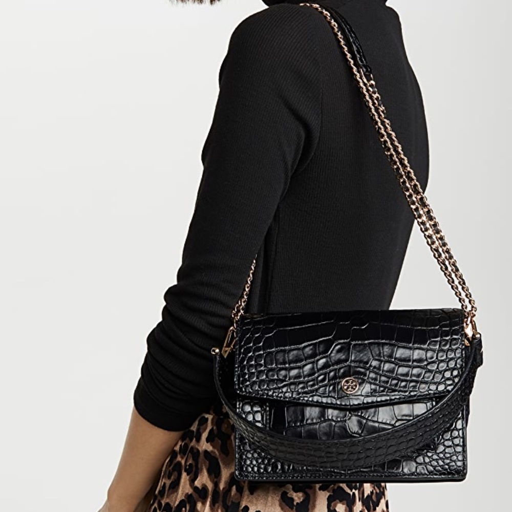 Tory Burch Croc Embossed Robinson Bag